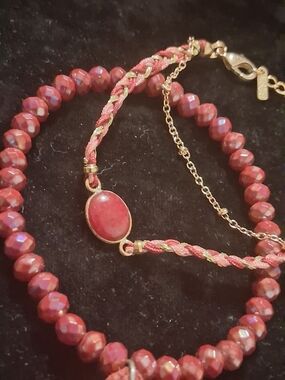 Marquet Gold-Tone Red Rhodenite Beaded and Braided Cord Bracelets